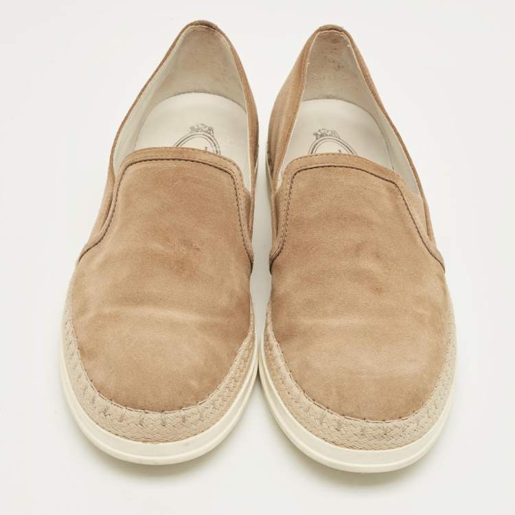 Pre Owned Tod's Brown Suede Slip On Espadrille Sneakers Size 39