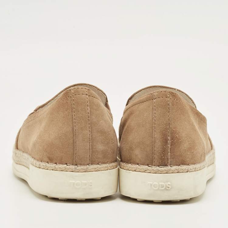 Pre Owned Tod's Brown Suede Slip On Espadrille Sneakers Size 39