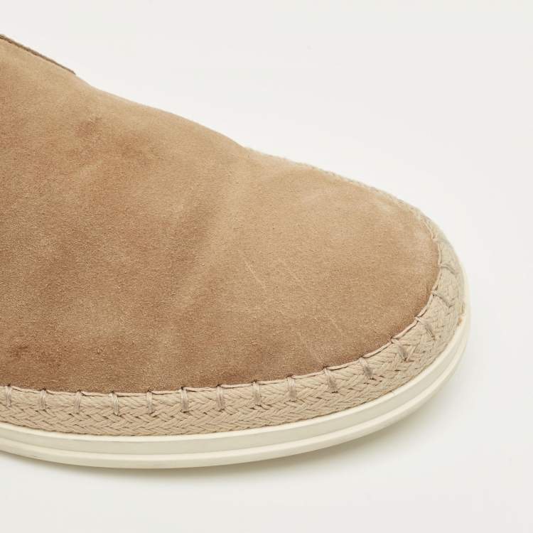 Pre Owned Tod's Brown Suede Slip On Espadrille Sneakers Size 39