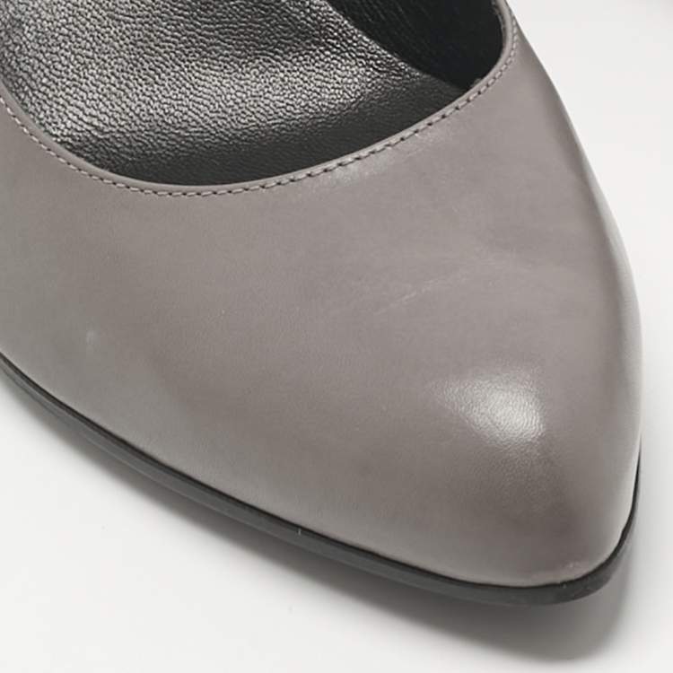 Pre Owned Tod's Grey Leather Wedge Pumps Size 40.5