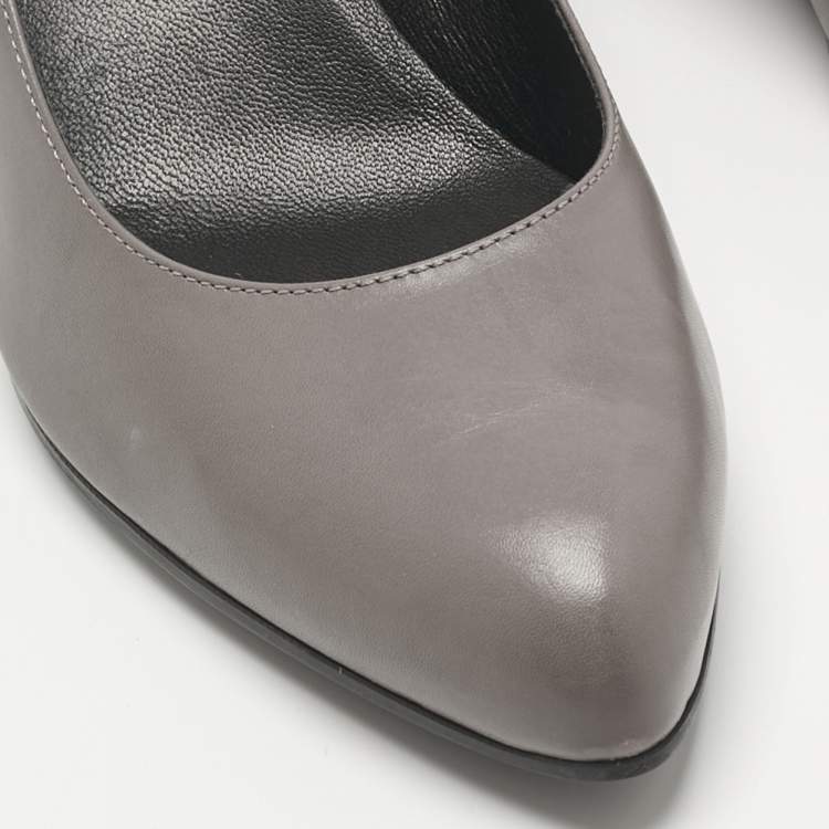 Pre Owned Tod's Grey Leather Wedge Pumps Size 40.5