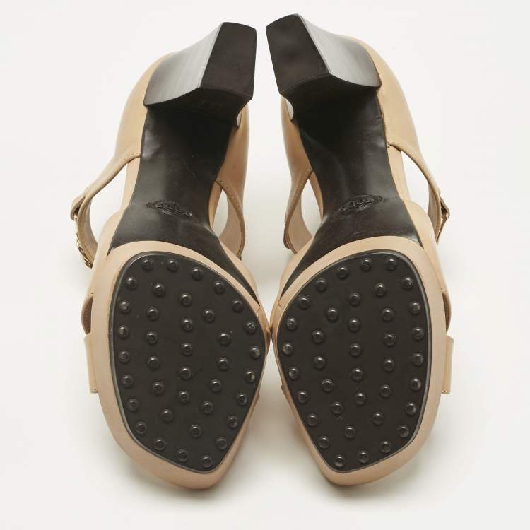 Pre Owned Tod's Beige Leather Chainlink Sandals Size 36.5