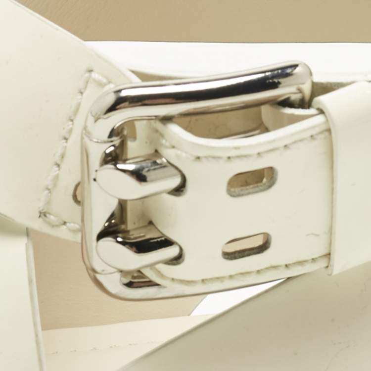 Pre Owned Tod's White Patent Leather Cross Strap Flat Sandals Size 36.5