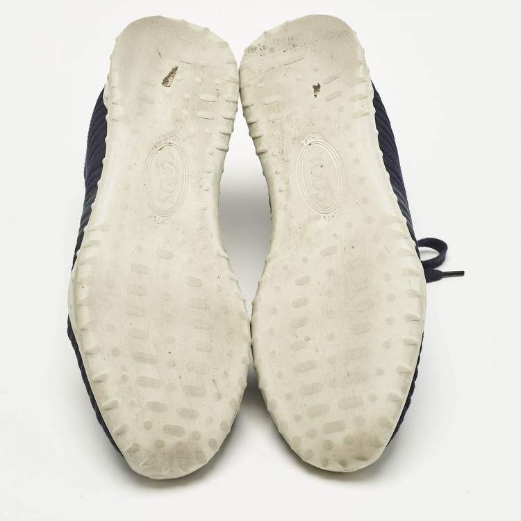 Pre Owned Tod's Navy Blue Knit Fabric and Suede Sportiva Low Top Sneakers Size 38.5