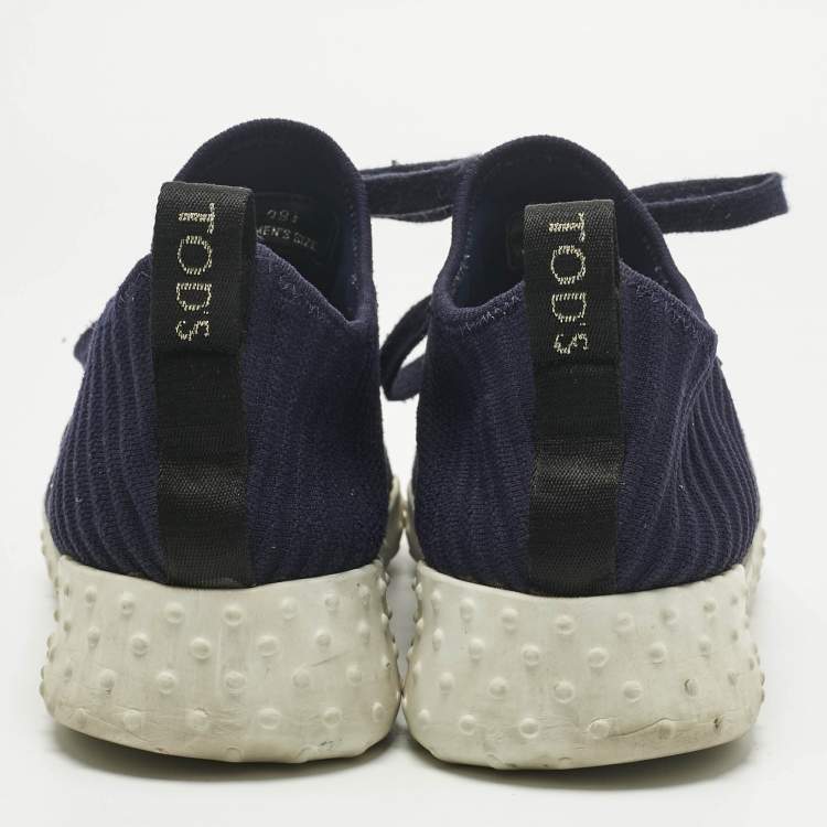 Pre Owned Tod's Navy Blue Knit Fabric and Suede Sportiva Low Top Sneakers Size 38.5