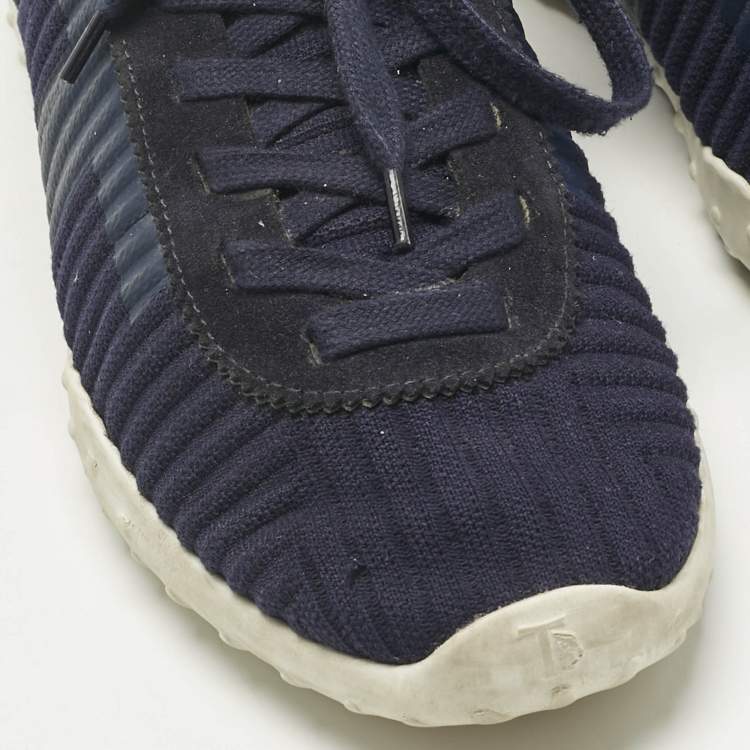 Pre Owned Tod's Navy Blue Knit Fabric and Suede Sportiva Low Top Sneakers Size 38.5