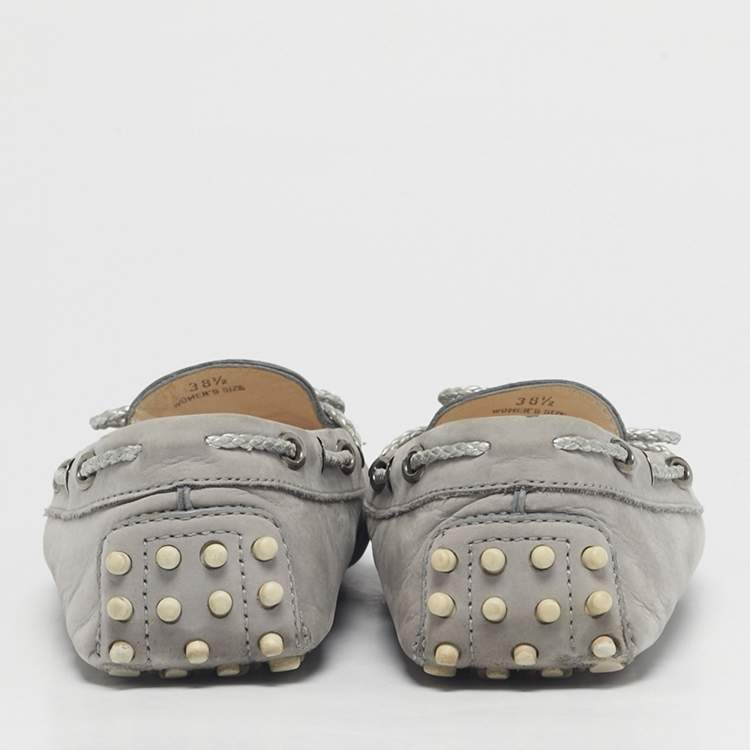 Pre Owned Tod's Grey Nubuck Leather Gommino Bow Loafers Size 38.5