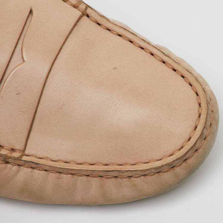 Pre Owned Tod's Beige Leather Penny Slip On Loafers Size 36
