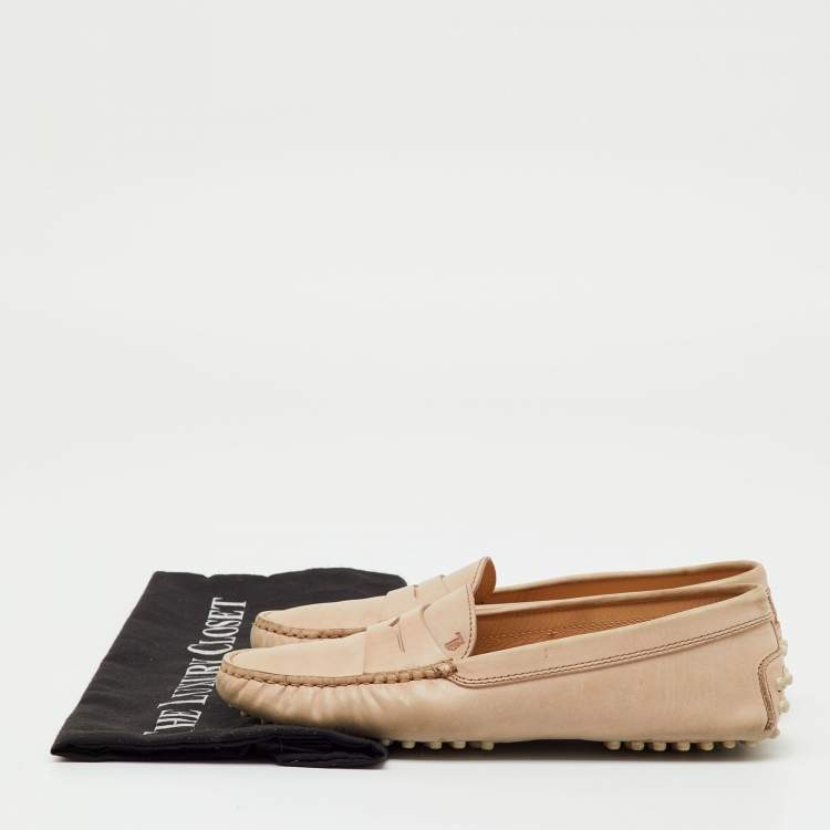 Pre Owned Tod's Beige Leather Penny Slip On Loafers Size 36
