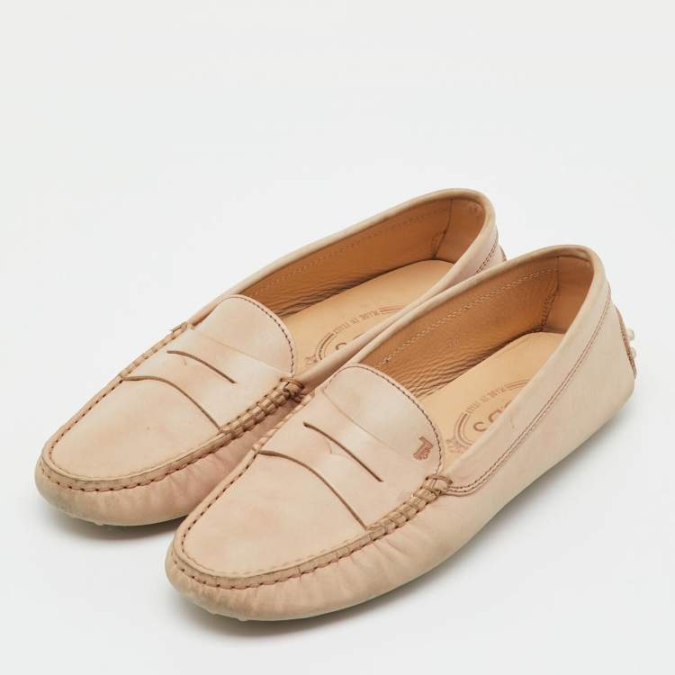 Pre Owned Tod's Beige Leather Penny Slip On Loafers Size 36