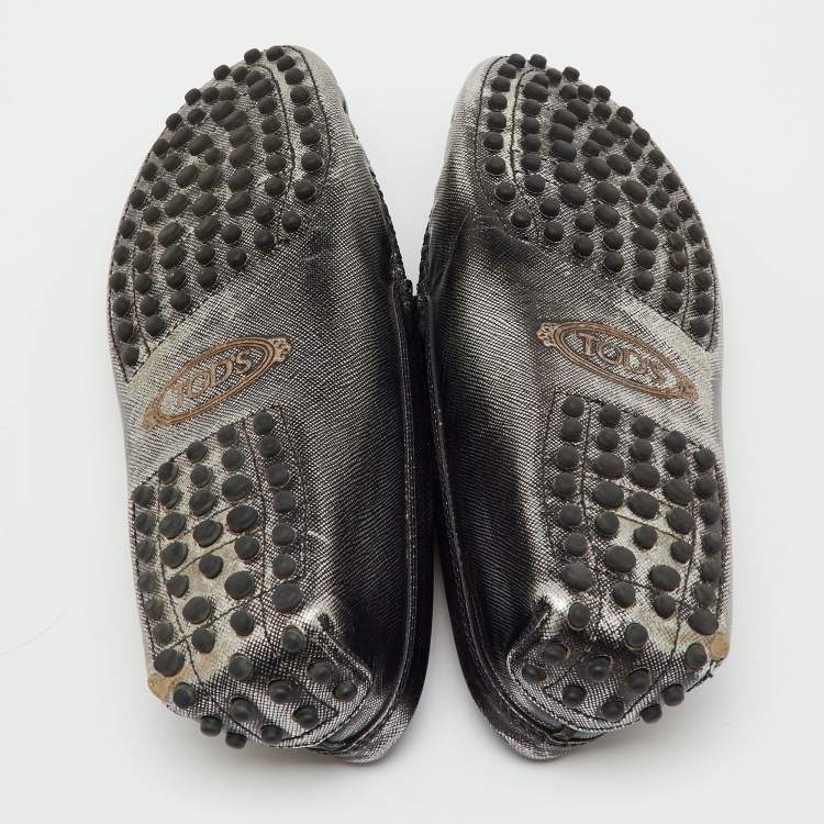 Pre Owned Tod's Metallic Leather Penny Slip On Loafers Size 36