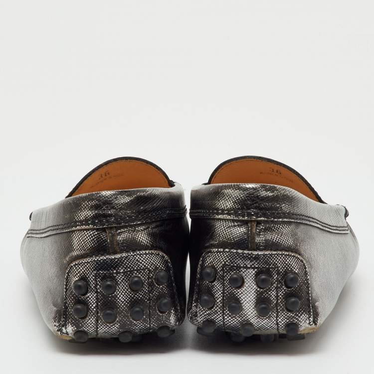 Pre Owned Tod's Metallic Leather Penny Slip On Loafers Size 36