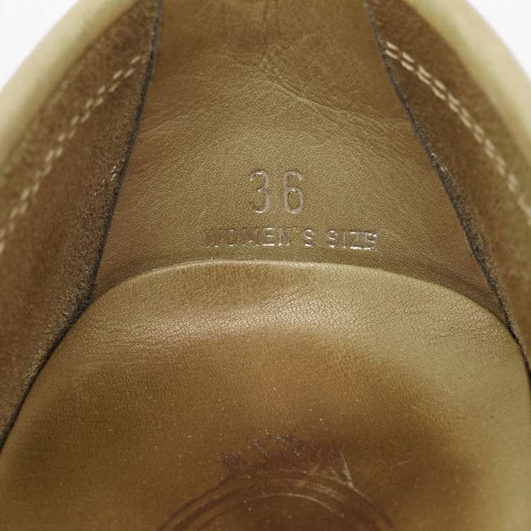 Pre Owned Tod's Olive Green Leather Slip On Loafers Size 36