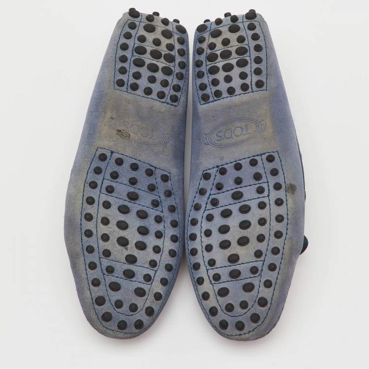 Pre Owned Tod's Blue Suede Gommino Bow Slip On Loafers Size 36
