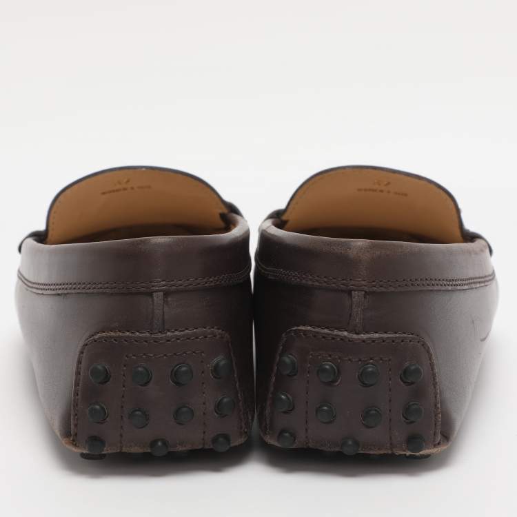 Pre Owned Tod's Brown Leather Kate Chain Slip On Loafers Size 37