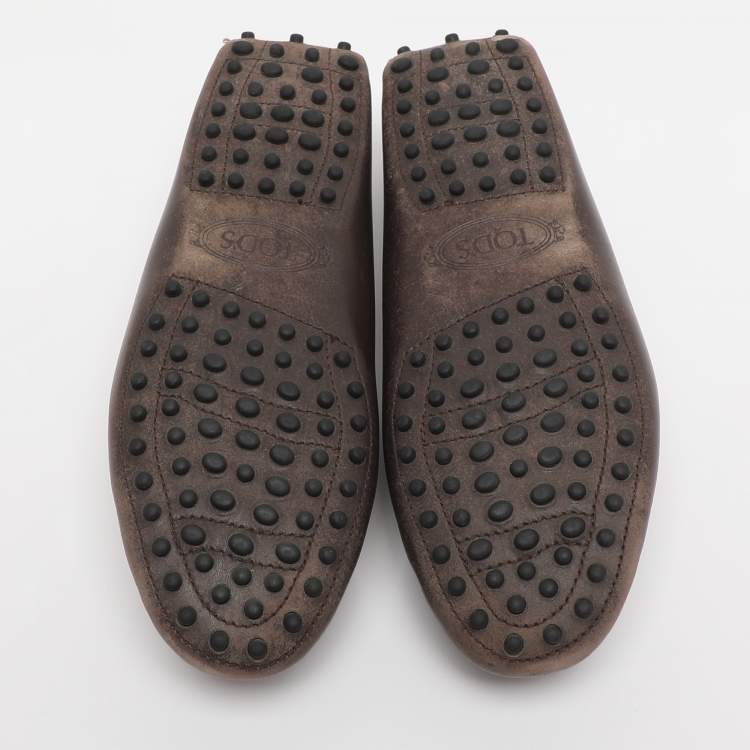 Pre Owned Tod's Brown Leather Kate Chain Slip On Loafers Size 37