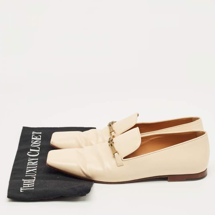 Pre Owned Tod's Beige Leather Slip On Loafers Size 40