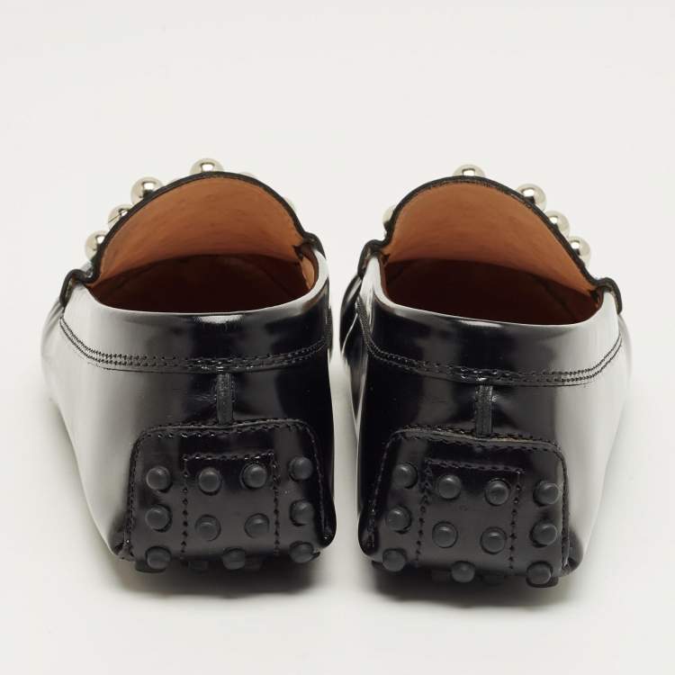 Pre Owned Tod's Black Leather Embellish Loafers Size 36