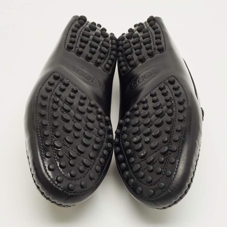 Pre Owned Tod's Black Leather Embellish Loafers Size 36