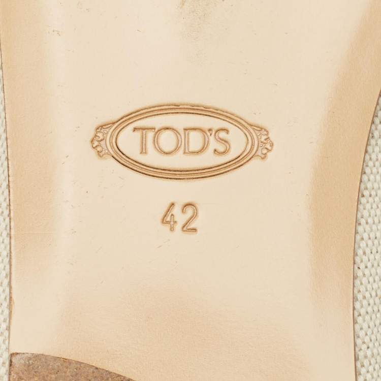 Pre Owned Tod's Beige/Brown Canvas and Leather Double T Flat Mules Size 42