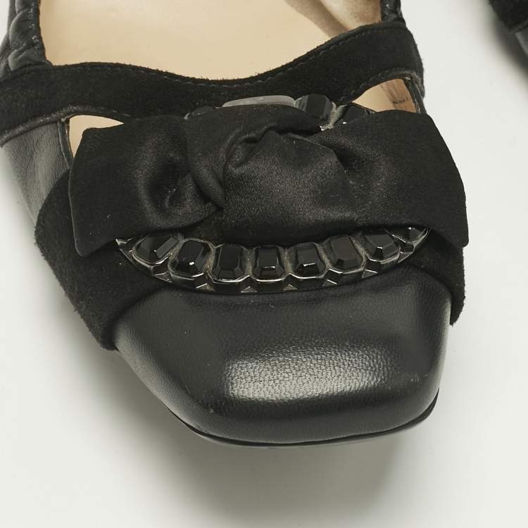 Pre Owned Tod's Black Leather Bow Square Toe Scrunch Ballet Flats Size 40.5