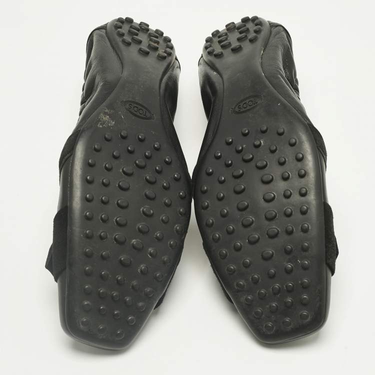 Pre Owned Tod's Black Leather Bow Square Toe Scrunch Ballet Flats Size 40.5