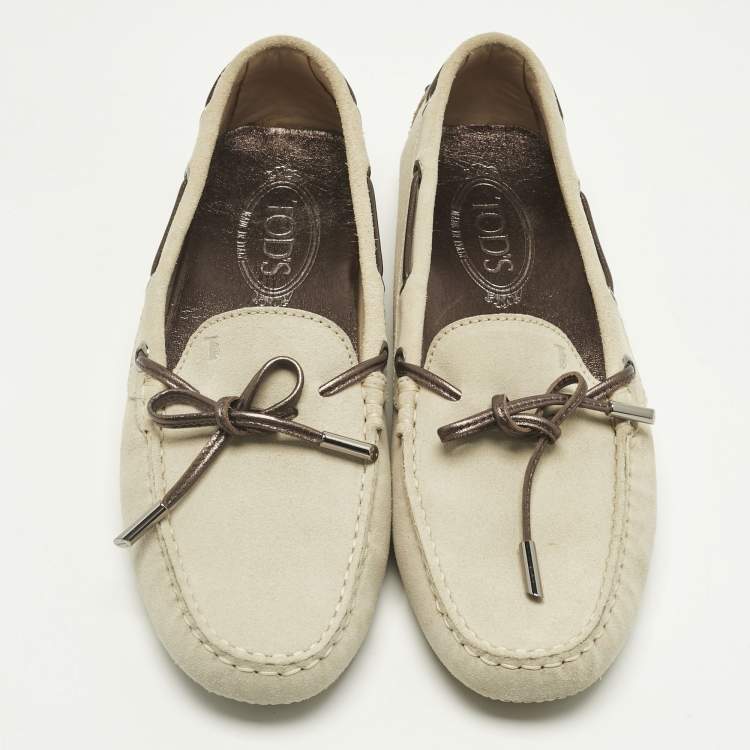 Pre Owned Tod's Grey Suede Gommino Loafers Size 39