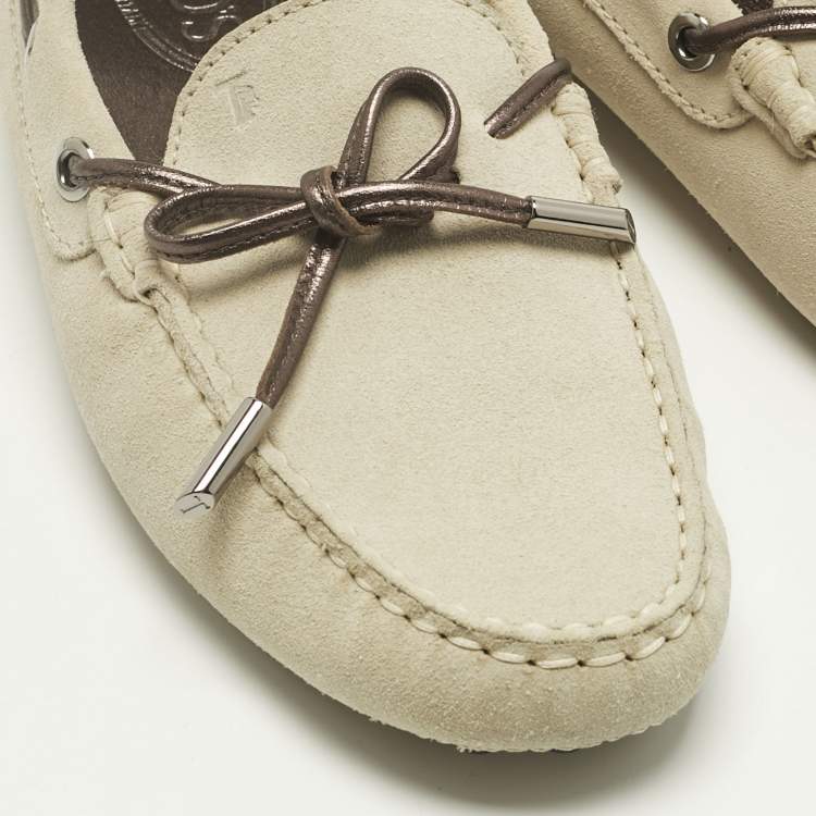 Pre Owned Tod's Grey Suede Gommino Loafers Size 39