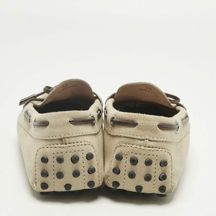 Pre Owned Tod's Grey Suede Gommino Loafers Size 39