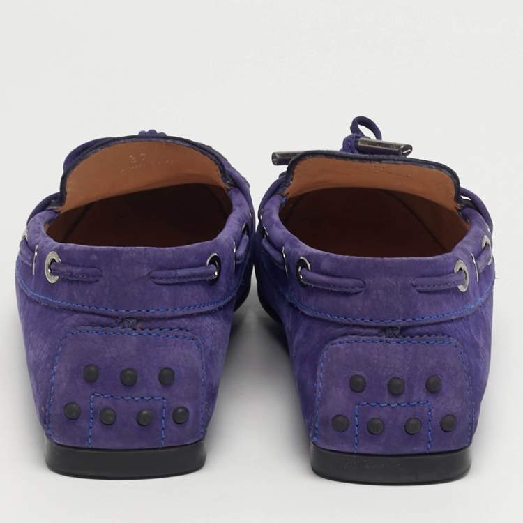 Pre Owned Tod's Blue Nubuck Leather Bow Driver Loafers Size 37