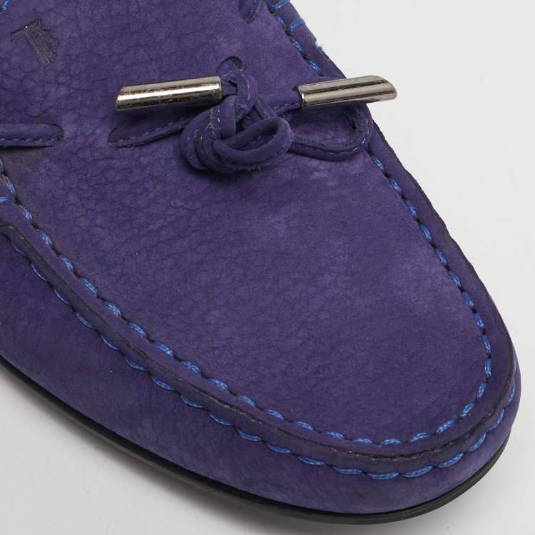 Pre Owned Tod's Blue Nubuck Leather Bow Driver Loafers Size 37