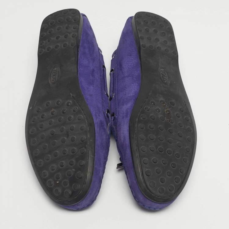 Pre Owned Tod's Blue Nubuck Leather Bow Driver Loafers Size 37