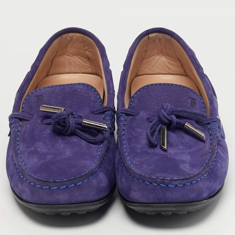 Pre Owned Tod's Blue Nubuck Leather Bow Driver Loafers Size 37