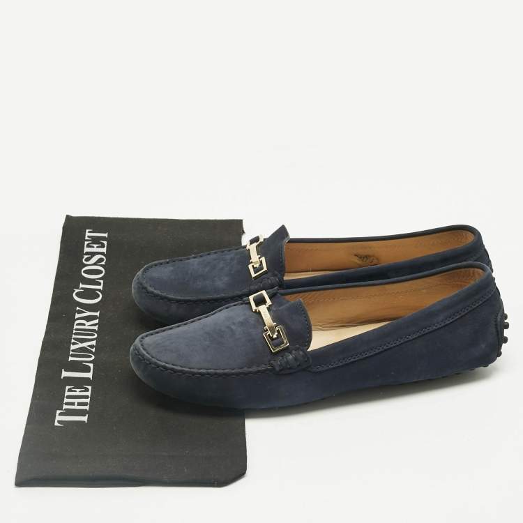 Pre Owned Tod's Navy Blue Suede Loafers Size 39