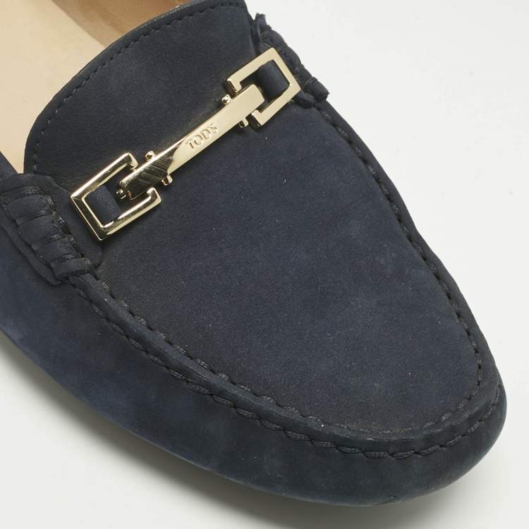 Pre Owned Tod's Navy Blue Suede Loafers Size 39