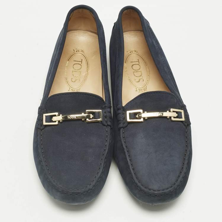 Pre Owned Tod's Navy Blue Suede Loafers Size 39
