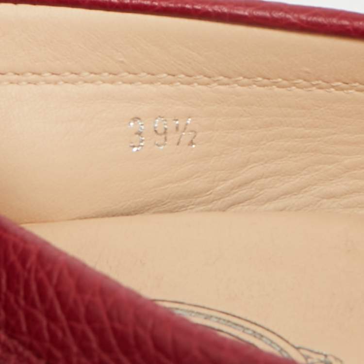 Pre Owned Tod's Red Leather Gommino Slip On Loafers Size 39.5
