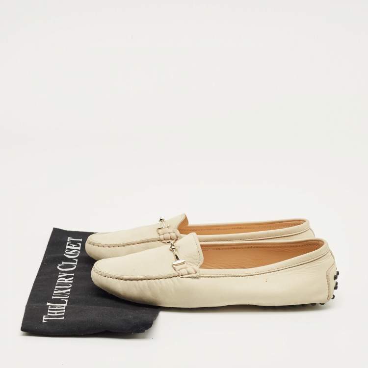 Pre Owned Tod's Cream Nubuck Leather Loafers Size 39.5