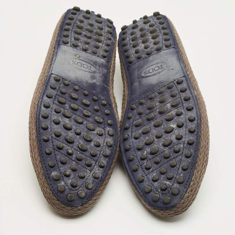 Pre Owned Tod's Navy Blue Denim Studded Espadrille Ballet Flats Size 38.5