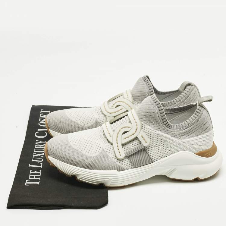 Pre Owned Tod's Grey/White Knit Fabric Kate Slip On Sneakers Size 39