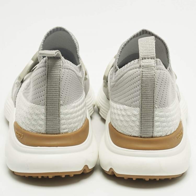 Pre Owned Tod's Grey/White Knit Fabric Kate Slip On Sneakers Size 39