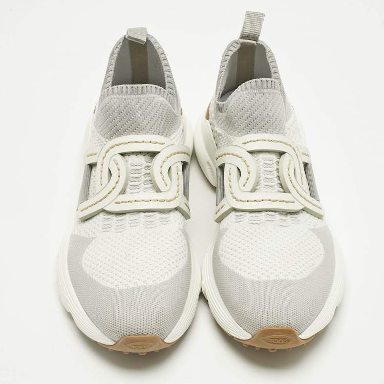 Pre Owned Tod's Grey/White Knit Fabric Kate Slip On Sneakers Size 39