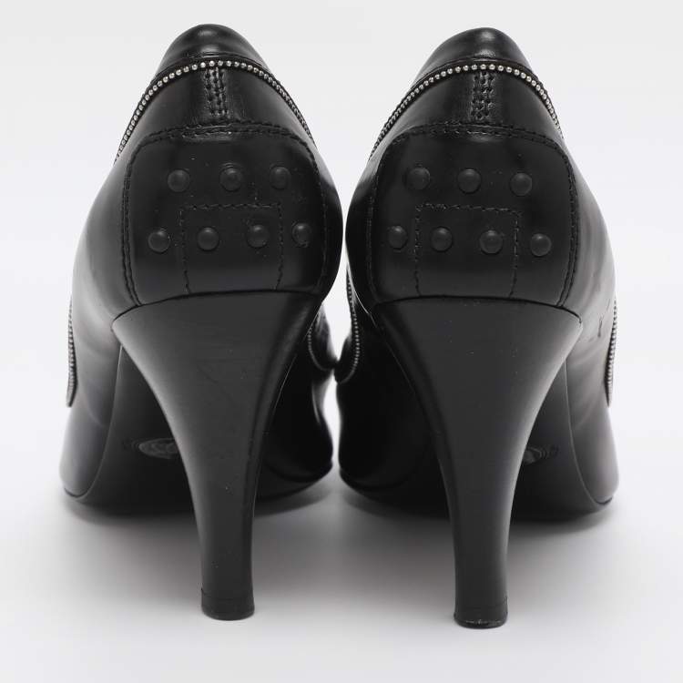 Pre Owned Tod's Black Leather Penny Peep Toe Pumps Size 37