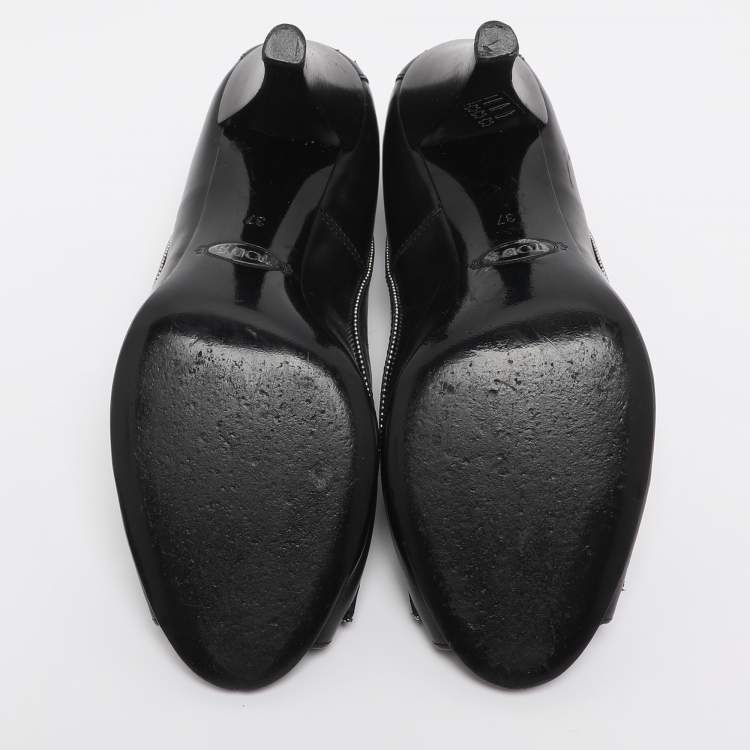 Pre Owned Tod's Black Leather Penny Peep Toe Pumps Size 37