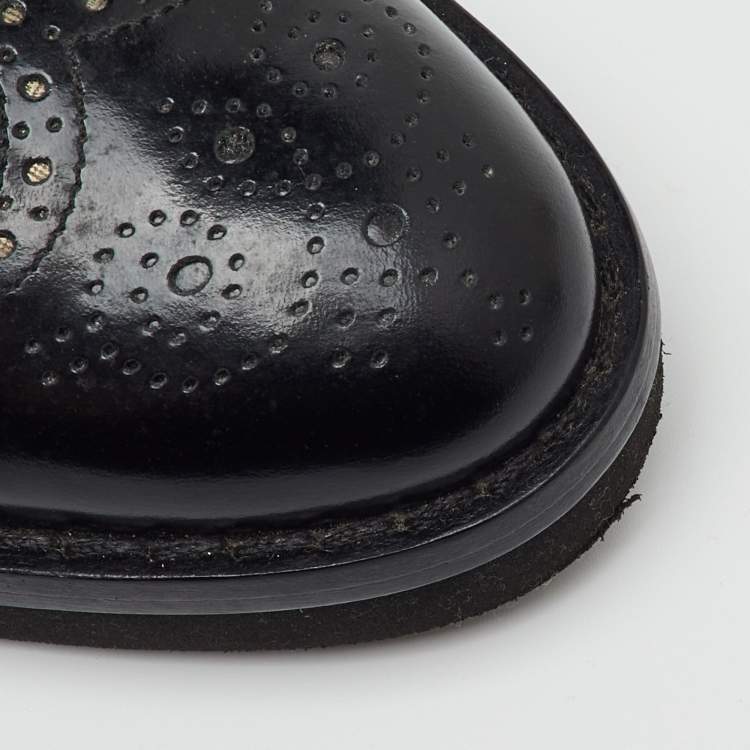 مملوكة مسبقًا Tod's Black/Metallic Gold and Leather Brogue Wingtip Lace Up Oxfords Size 36