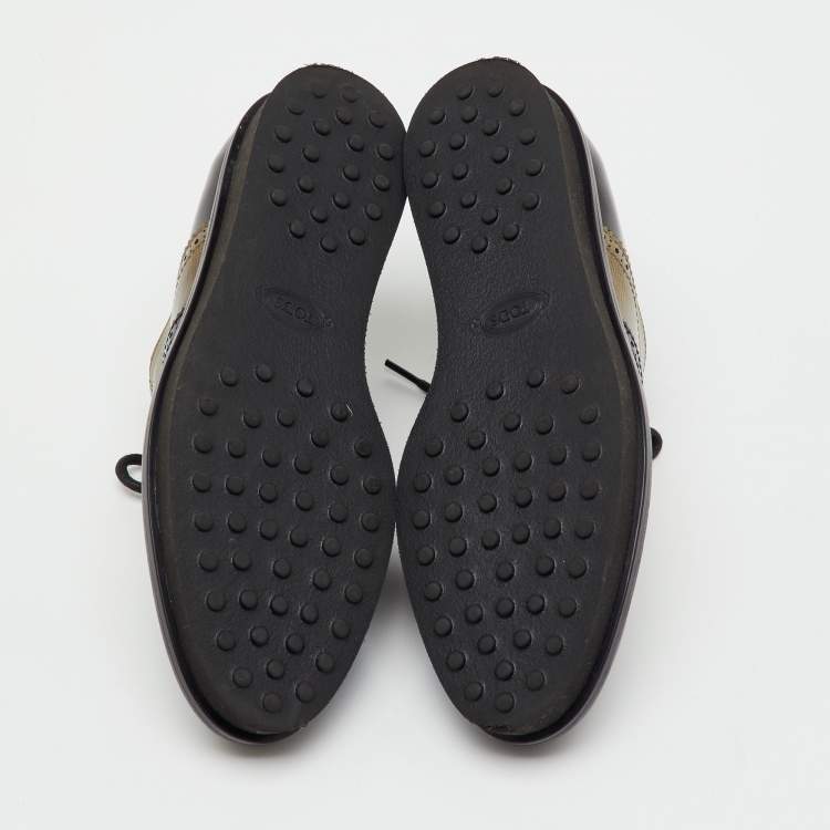 مملوكة مسبقًا Tod's Black/Metallic Gold and Leather Brogue Wingtip Lace Up Oxfords Size 36