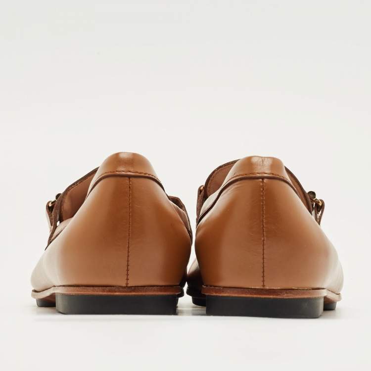 Pre Owned Tod's Brown Leather Slip On Loafers Size 35.5