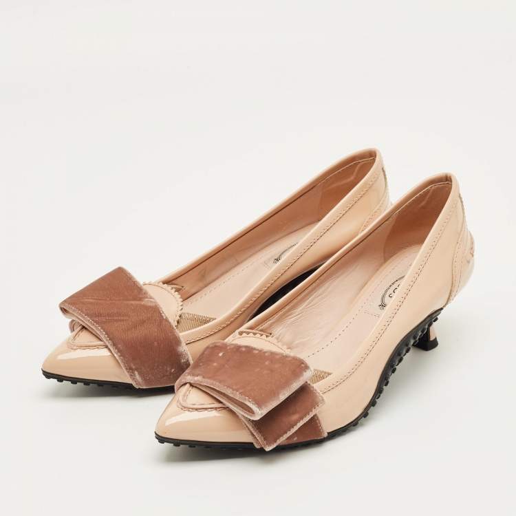 Pre Owned Tod's Beige Patent Leather Loafer Pumps Size 35