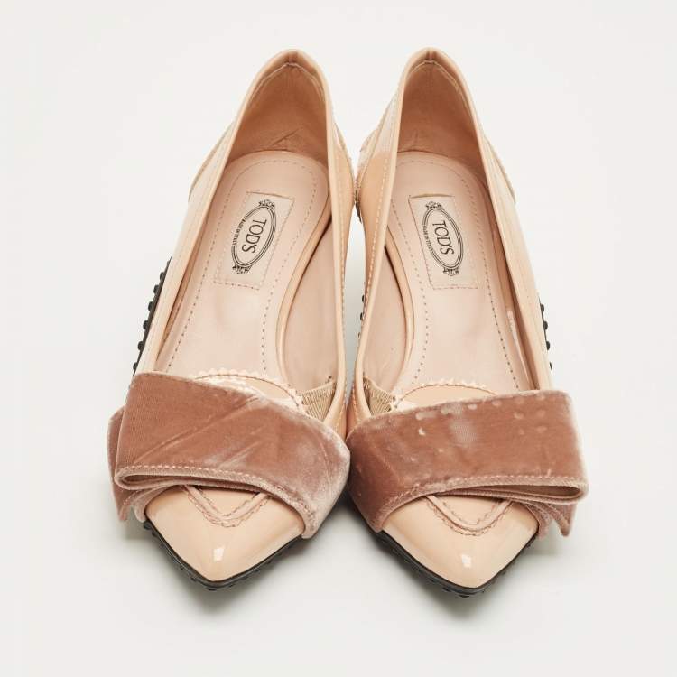 Pre Owned Tod's Beige Patent Leather Loafer Pumps Size 35