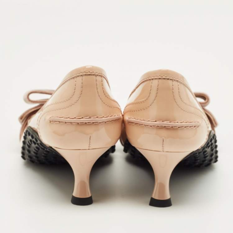 Pre Owned Tod's Beige Patent Leather Loafer Pumps Size 35